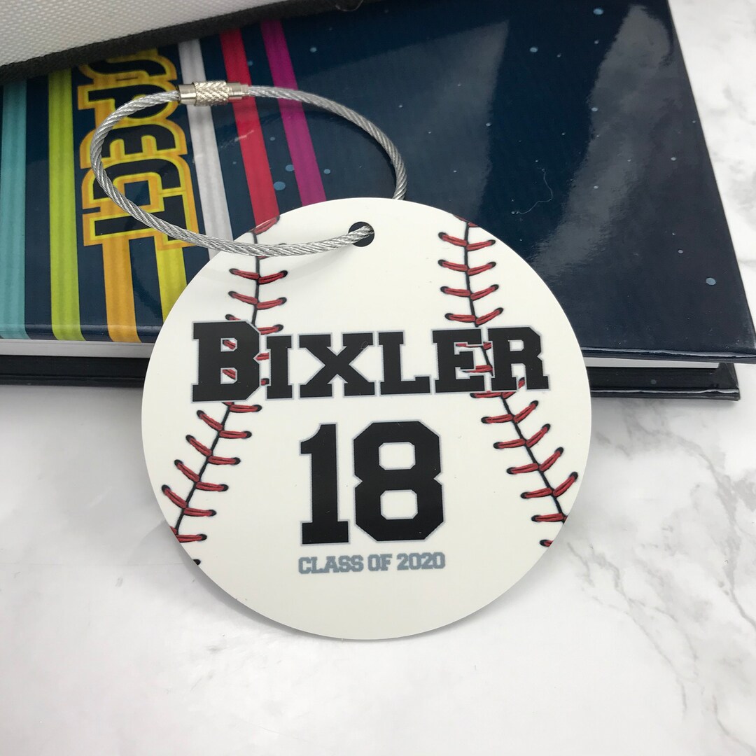Personalized Baseball Bag Tag: Graphic Stitches, Aluminum Ball Design ...