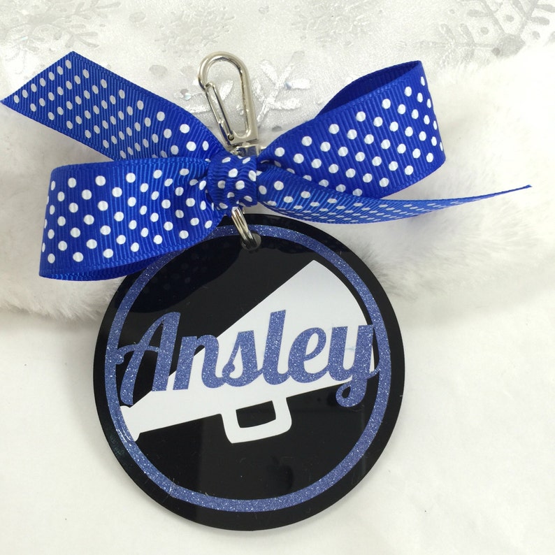Cheer megaphone Bag Tag on Black Acrylic Personalized Etsy