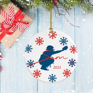 Baseball Ornament, Porcelain Ornament, Catcher Design, Gifts for Baseball Catchers