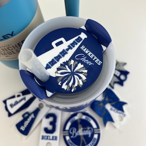 Cheerleader Megaphone and Poms Tumbler Topper, Personalized, Fits Stanley Tumblers 20oz, 30oz and 40oz