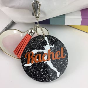 Softball pitcher glitter bag tag, Personalized bag tag, softball gift, gifts for softball, fast pitch softball, monogrammed