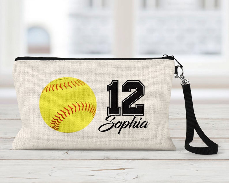 Softball Makeup Bag Personalized Natural Linen Zipper Etsy