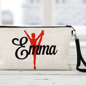 Cheerleader Makeup Bag, Personalized Heel Stretch Design, Natural Linen, Makeup Bag, Tech Accessory Bag, Art or Journaling Pouch