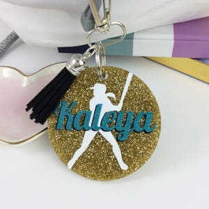 Personalized Softball Glitter Bag Tag: Softball Gift