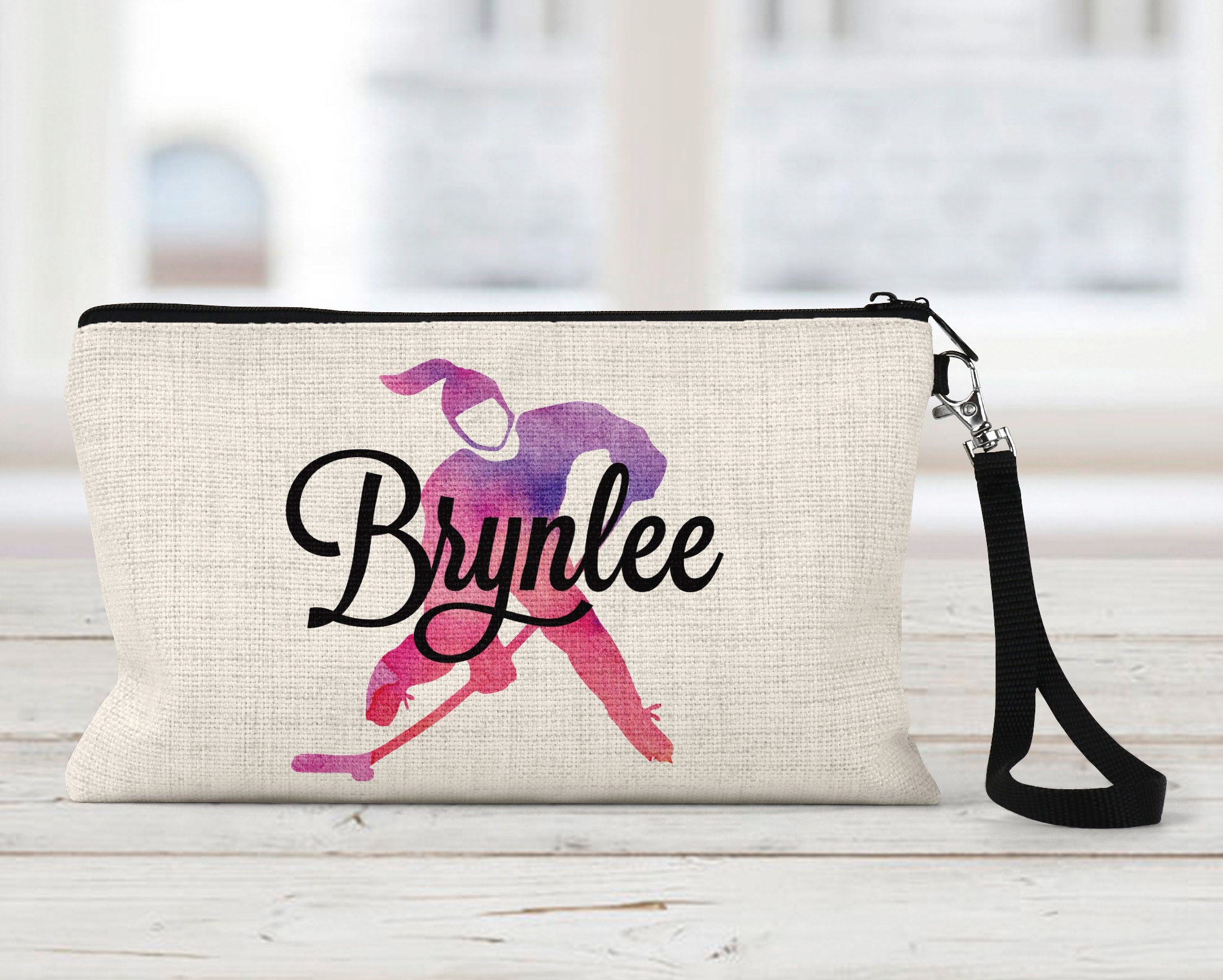 Ice Hockey Makeup Bag, Personalized Ice Hockey Girl Design, Natural Linen, Zipper Pouch, Makeup Bag, Tech Accessory Bag, Hockey Girls