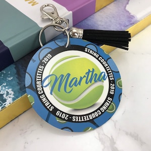 Tennis Ball Bag Tag, Aluminum Bag Tag, Tennis Gifts, Mini Balls and Rackets Design, Personalized, Monogrammed