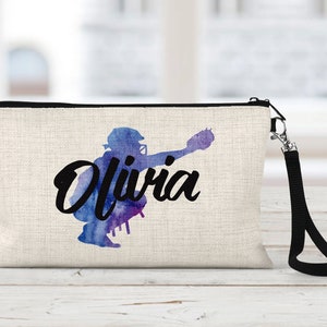 Personalized Softball Catcher Linen Makeup Bag - Zipper Pouch