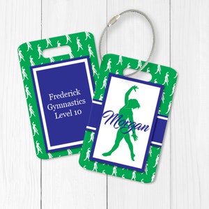 Gymnast Luggage Tag, Personalized with Your Name and Colors, Floor Pose Marque Design