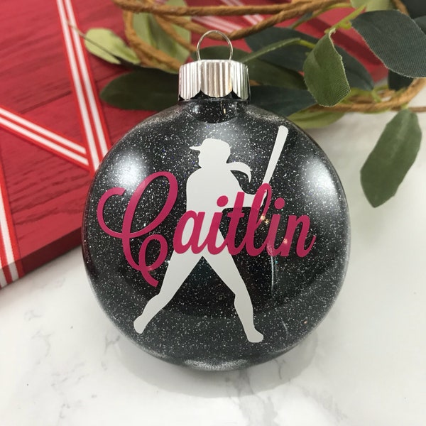 Softball Girl Glitter Ornament, NEW BLACK GLITTER Personalized glitter ornaments, softball gift, gifts for softball, monogrammed