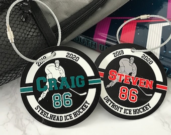 Personalized Ice Hockey Bag Tag: Two Sided Aluminum