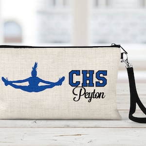 Personalized Cheerleader Gift: Linen Zipper Pouch with Wrist Strap
