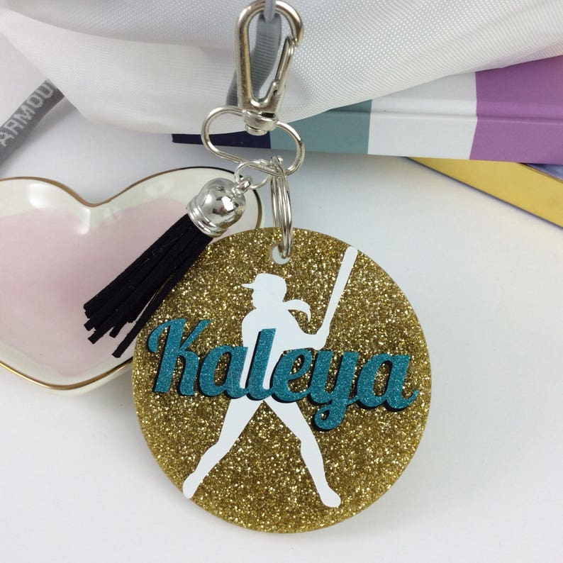 Softball Girl Glitter Bag Tag Personalized Bag Tag Softball Etsy