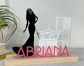 Pageant Girl with Grandstand, Personalized Pageant Gift, Choose your Pieces and Colors