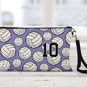 Personalized Volleyball Makeup Bag: Natural Linen Zipper Pouch