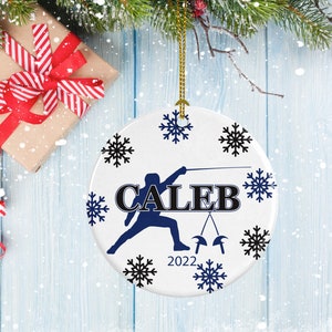 Personalized Fencing Ornament: Silhouette Design, Porcelain Ceramic