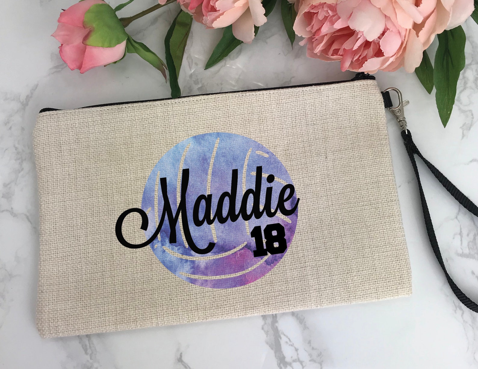 Volleyball Makeup Bag Personalized Ball Design Natural Etsy