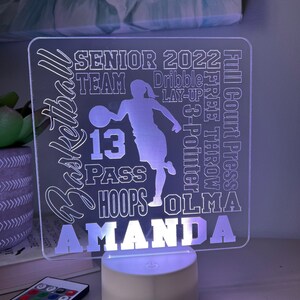 Personalized Basketball Girl LED Night Light: Custom Engraved Art, Remote Control