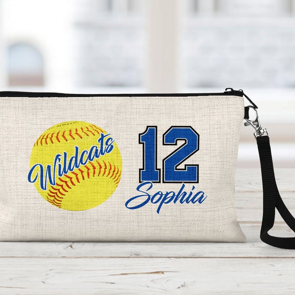 Softball Makeup Bag, Personalized, Natural Linen, Zipper Pouch, Makeup Bag, Tech Accessory Bag, Art or Journaling Pouch