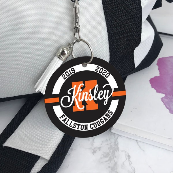 School Colors Bag Tag, Orange Black Team, Any Sport, Aluminum Bag Tag, Team Gifts, Personalized, Monogrammed