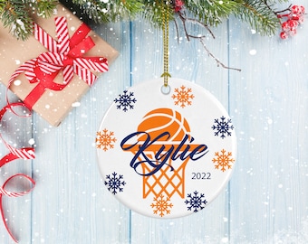 Personalized Basketball Ornament: Porcelain Ball in Hoop Design