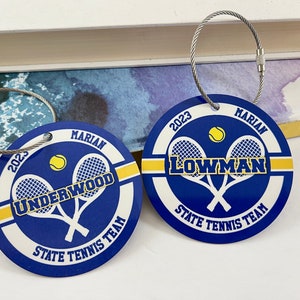Tennis Rackets  Bag Tag, Aluminum Bag Tag, Tennis  Gifts, School Colors Design, Personalized, Monogrammed