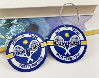 Personalized Tennis Racket Bag Tag: School Colors, Monogrammed Aluminum