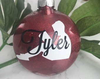 Boy Reading Glitter Ornament, Personalized glitter ornaments, holiday gift, gifts for readers, monogrammed