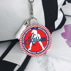 Personalized Girl Wrestler Bag Tag: Aluminum Monogrammed Wrestling Gift