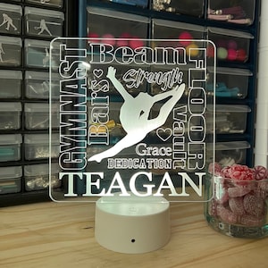 Personalized Gymnast LED Night Light: Custom Engraved Art, Remote Control (USB/Battery)