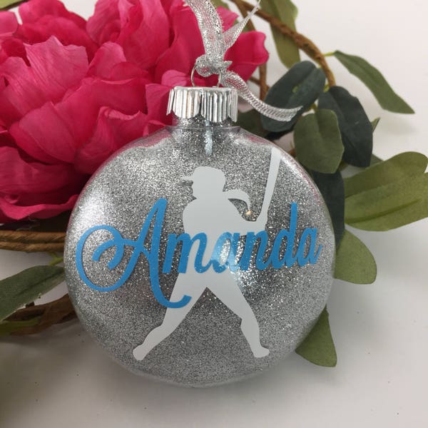 Softball Girl Glitter Ornament, Personalized glitter ornaments, softball gift, gifts for softball, monogrammed