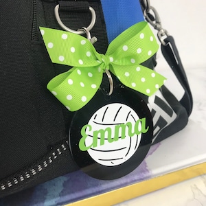 Volleyball Bag Tag with white ball on black acrylic, Volleyball Accesory