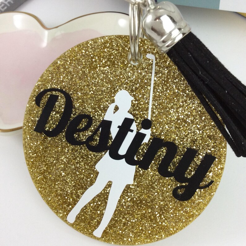 Golf girl glitter bag tag Personalized bag tag golfer gift