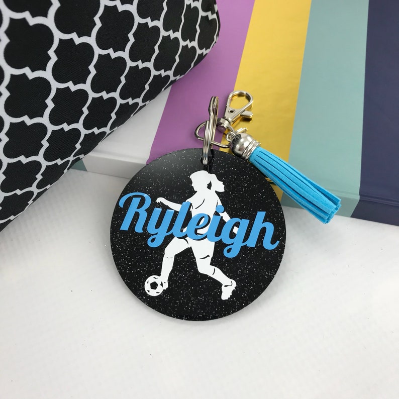 Soccer Girl Glitter Bag Tag Personalized Bag Tag Soccer - Etsy