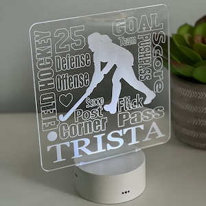 Personalized Field Hockey LED Light: Custom Engraved Art, Remote Control