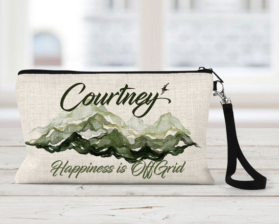Mountains Off Grid Makeup Bag Personalized Natural Linen Zipper Pouch Makeup Bag Tech Accessory Bag Art or Journaling Pouch Etsy
