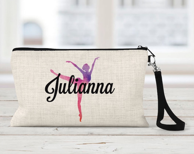 Personalized Ballet Dancer Linen Makeup Bag - Zipper Pouch