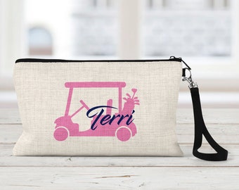 Golf Cart Makeup Bag, Personalized, Natural Linen, Zipper Pouch, Makeup Bag, Tech Accessory Bag, Art or Journaling Pouch