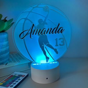 Personalized Basketball Girl LED Night Light: Custom Engraved Art, Remote Control