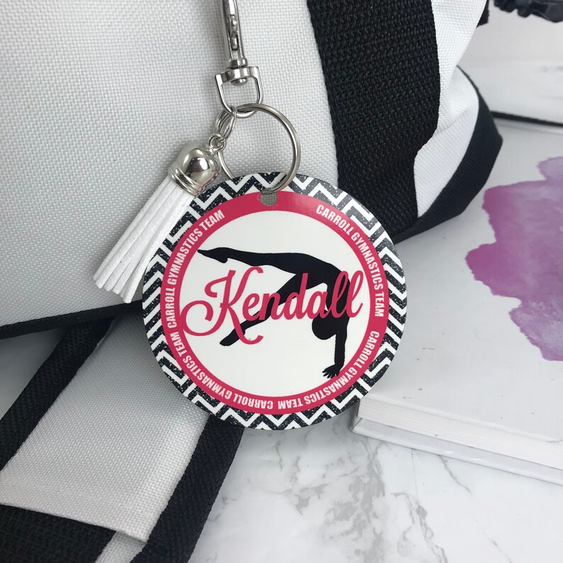 Monogrammed Personalized Gymnast Handspring Pink Out Gymnastics Gifts Aluminum Bag Tag Pink Meet Gymnastics Bag Tag