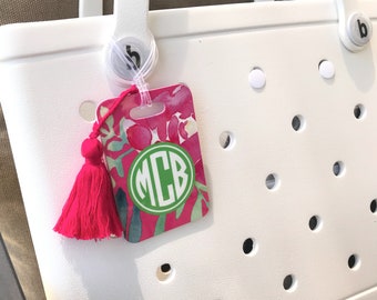 Pink Floral Bag Tag, Personalized with Your Monogram or Name, Tropical Accessory