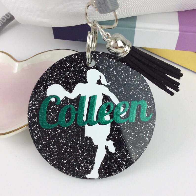 Basketball gift glitter bag tag Personalized bag tag Etsy