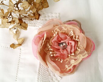 Rose Gold Hair Comb White Blush Pink and Dusty Blue Hair Piece White Peony Bridesmaid Gift Rose Gold Branch Floral Collage Chartreuse Poppy