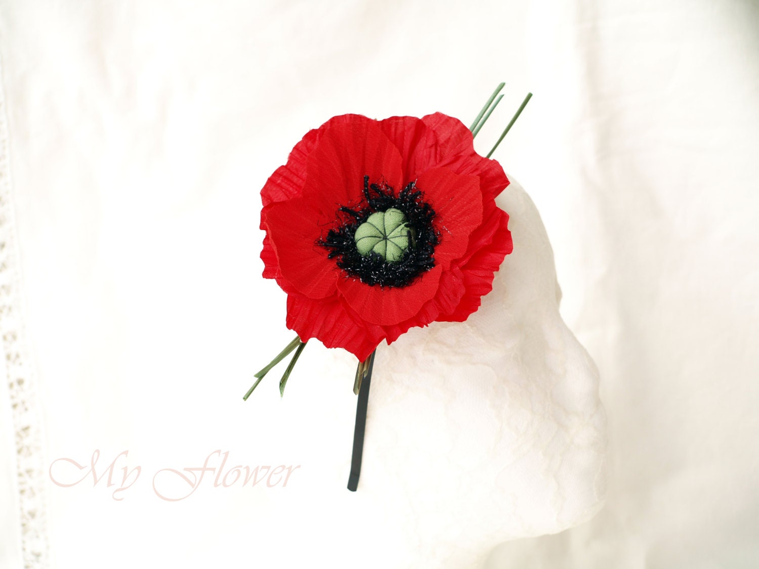 Poppy red fascinator Clearance