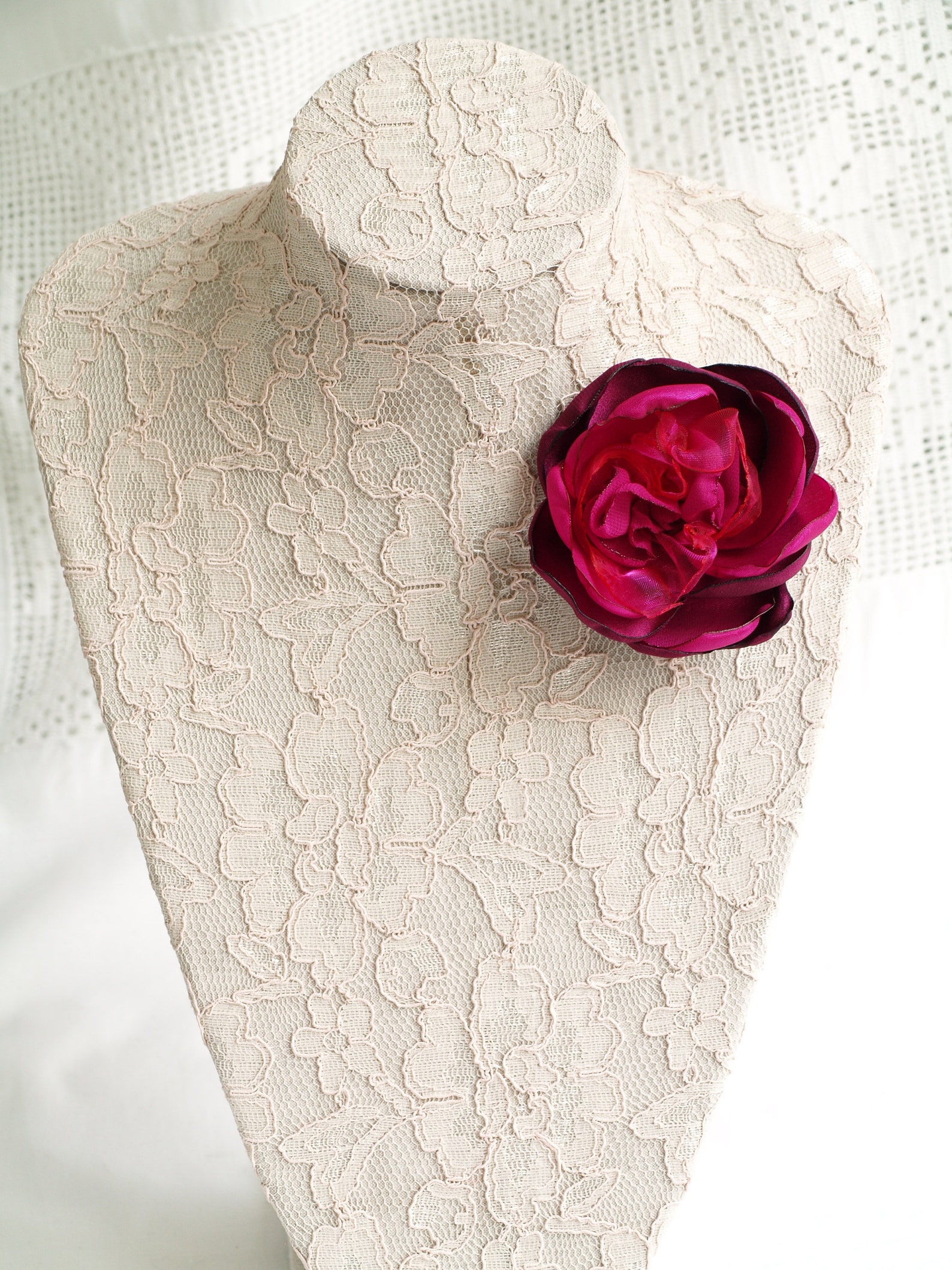 Silk Flower Brooch Pink Burgundy Flower Hair Clip Fabric Etsy