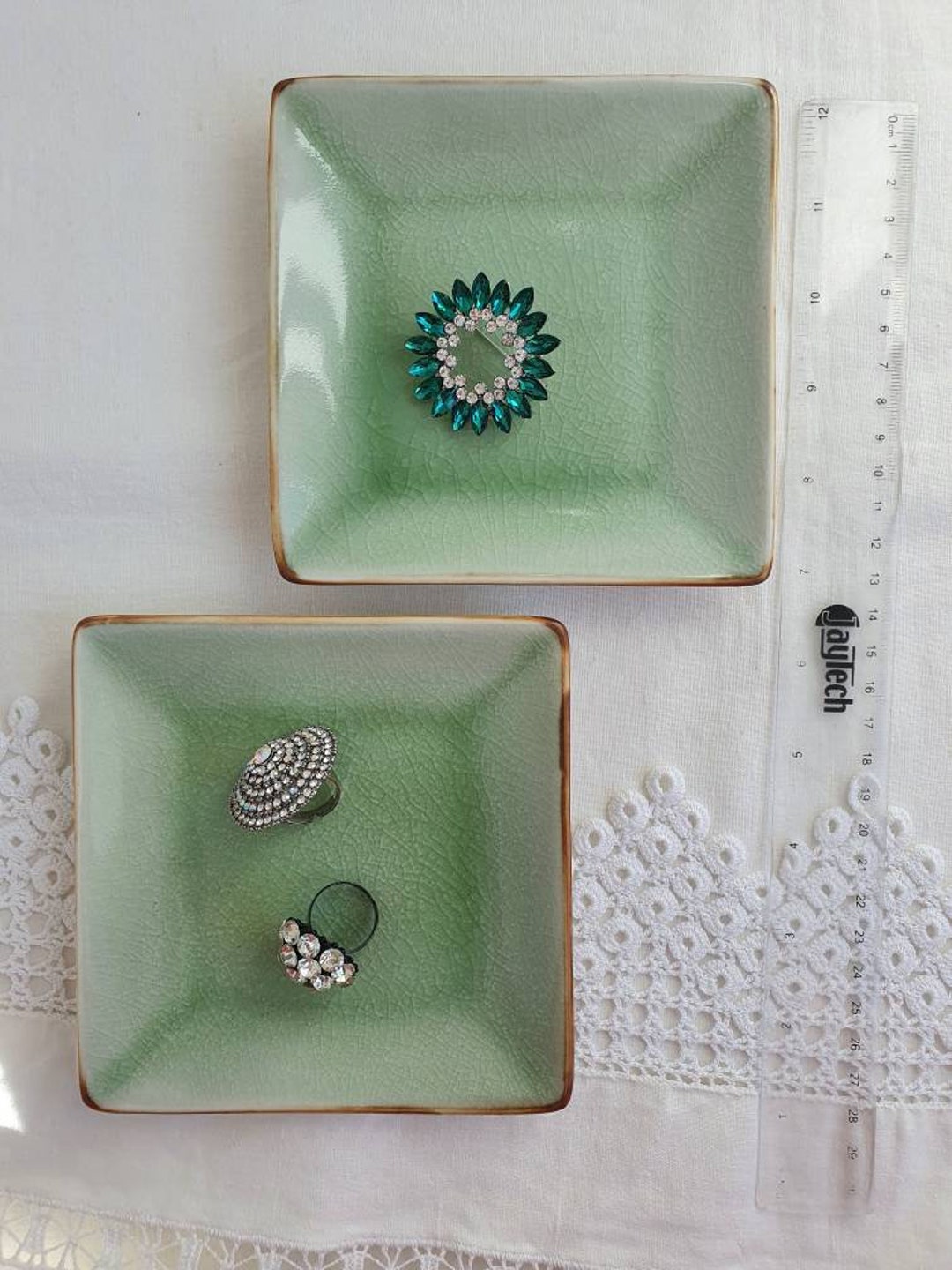 Vintage Jewelry Dish 2 Square Jewelry Holder Jade Green and Etsy