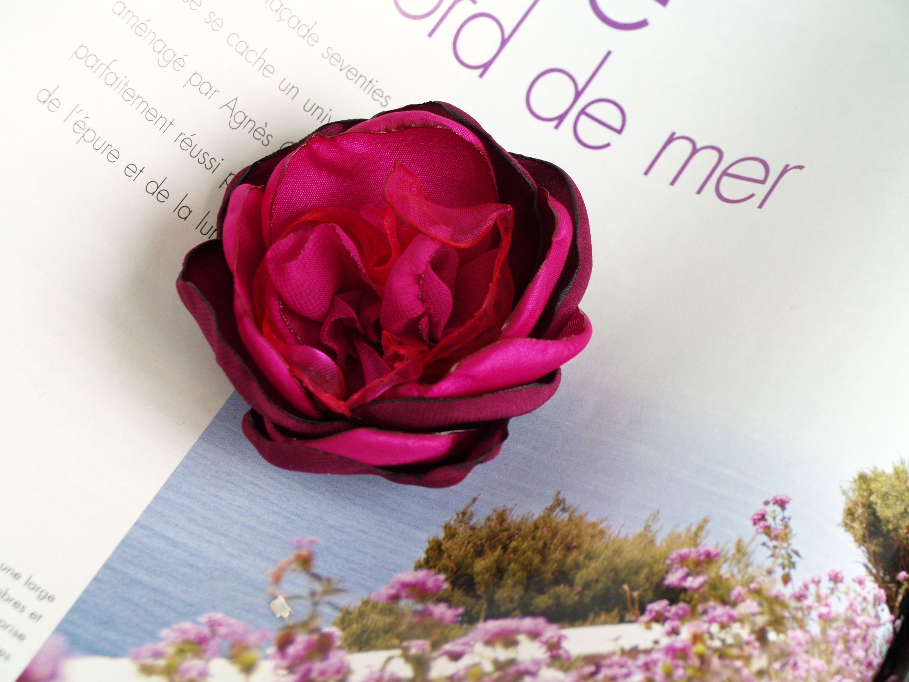 Silk Flower Brooch Pink Burgundy Flower Hair Clip Fabric Etsy