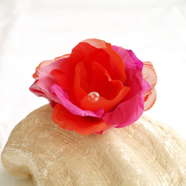 Flower brooch Magenta Orange flower hair clip Hot pink Silk flower Flame orange Hair piece Cerise pink Floral brooch Valentine Gift for her