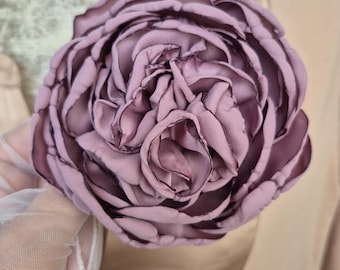 Dusty Purple Silk Flower Brooch, Handmade Corsage Pin