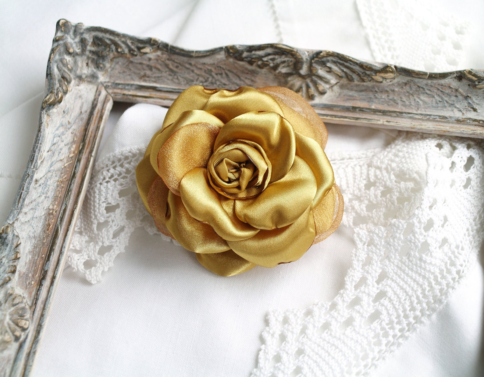 Camellia brooch Gold camellia hair clip Corsage flower pin Etsy