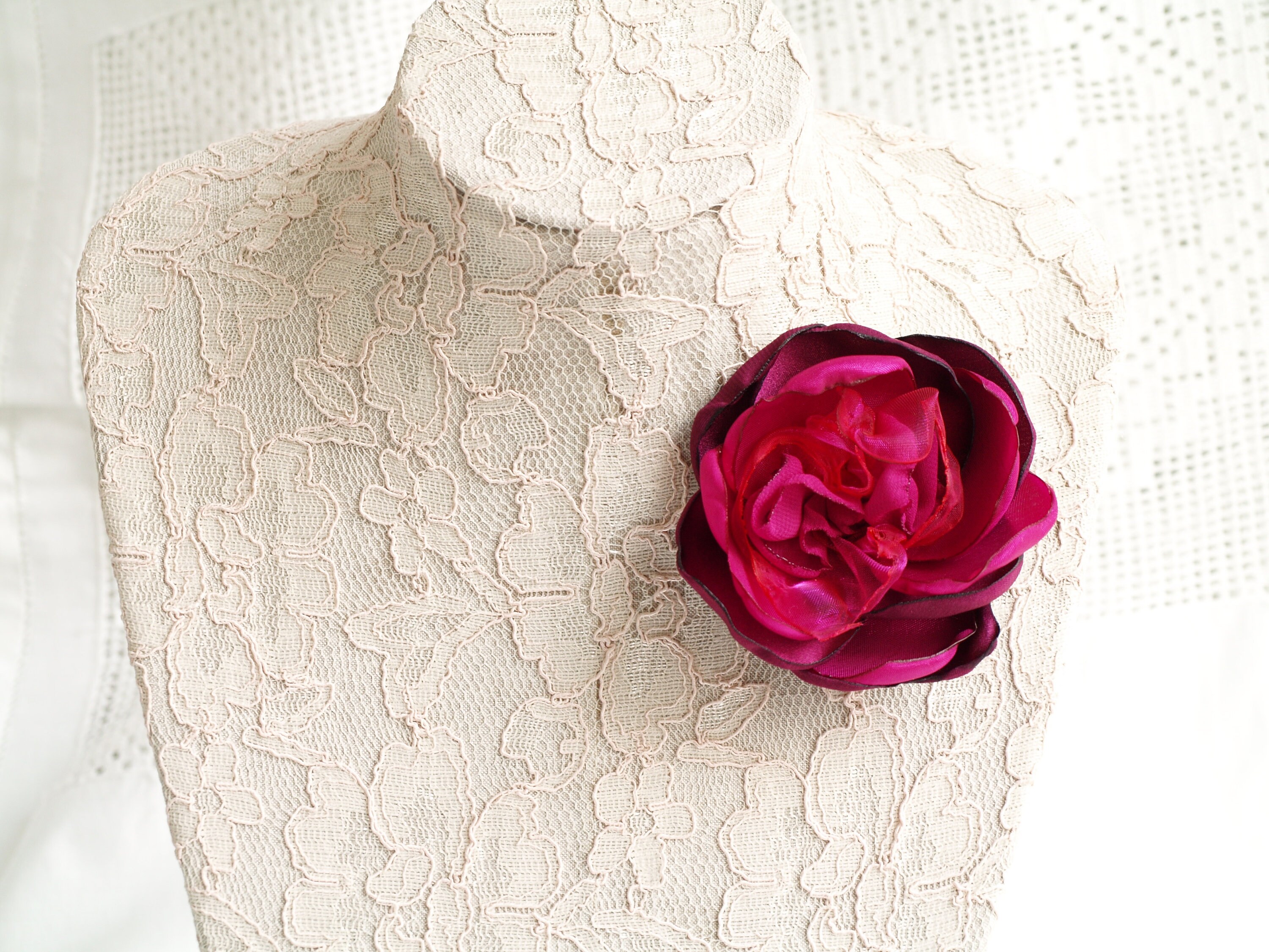 Silk Flower Brooch Pink Burgundy Flower Hair Clip Fabric Etsy